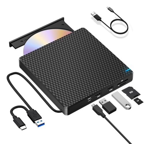 NOLYTH CD Laufwerk Extern USB: Type-C Slim DVD Brenner mit SD/TF Kartenleser & 2 USB Ports - Tragbar Externes DVD Laufwerk für Windows 11/10 Mac Laptop PC MacBook von NOLYTH