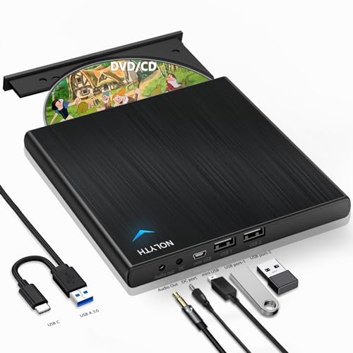 NOLYTH Externes DVD Laufwerk Extern USB 3.0/USB C DVD RW Brenner mit Audio/2 USB Ports Tragbar CD Laufwerk für Laptop Desktop PC Mac MacBook Windows Linux OS Apple von NOLYTH