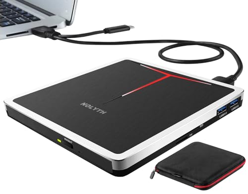 NOLYTH Externes DVD Laufwerk, CD Laufwerk Extern USB, DVD Laufwerk Extern mit SD TF 2 USB Ports, Tragbar Externe Optische Laufwerke DVD Brenner Extern CD Laufwerk Externes für Laptop Mac PC Windows von NOLYTH