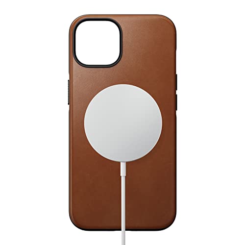 NOMAD Modern Leather Case für iPhone 14 | Schutzhülle aus Polycarbonat und hochwertigem Echtleder | MagSafe-kompatibel | Farbe: Hellbraun von NOMAD