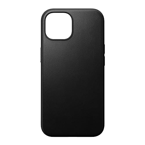 NOMAD Modern Leather Case | für iPhone 15 | Schutzhülle aus Polycarbonat und hochwertigem Echtleder | MagSafe-kompatibel | Black von NOMAD