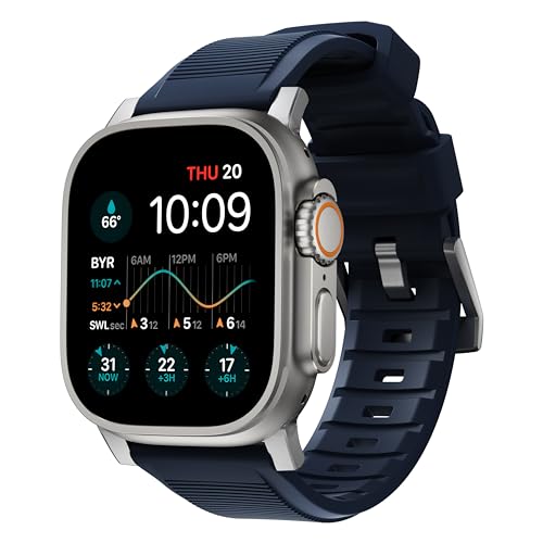 NOMAD Rugged Strap V2 strapazierfähiges Uhrenarmband aus Kunststoff FKM für die Apple Watch 42/44/45/49mm, Atlantic Blue, Connector Silver NOMAD Rugged Strap V2 strapazierfähiges Uhrenarmband aus Kunststoff FKM für die Apple Watch 42/44/45/49mm, Atlantic Blue, Connector Silver von NOMAD