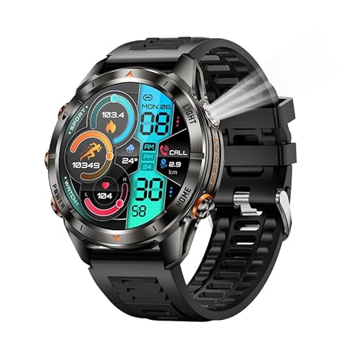 Smartwatch Herren mit Bluetooth Telefonfunktion Sportuhr:1,46" Rund HD Smart Watch mit LED Taschenlampe 100+ Sportmodi Fitness Tracker mit 3ATM Wasserdicht Pulsmesser uhr Kompatibel Android und iOS Smartwatch Herren mit Bluetooth Telefonfunktion Sportuhr:1,46" Rund HD Smart Watch mit LED Taschenlampe 100+ Sportmodi Fitness Tracker mit 3ATM Wasserdicht Pulsmesser uhr Kompatibel Android und iOS von NONGAMX