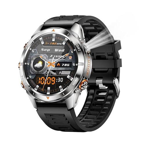 Smartwatch Herren mit Bluetooth Telefonfunktion Sportuhr:1,46" Rund HD Smart Watch mit LED Taschenlampe 100+ Sportmodi Fitness Tracker mit 3ATM Wasserdicht uhr Pulsmesser Kompatibel iOS und Android Smartwatch Herren mit Bluetooth Telefonfunktion Sportuhr:1,46" Rund HD Smart Watch mit LED Taschenlampe 100+ Sportmodi Fitness Tracker mit 3ATM Wasserdicht uhr Pulsmesser Kompatibel iOS und Android von NONGAMX