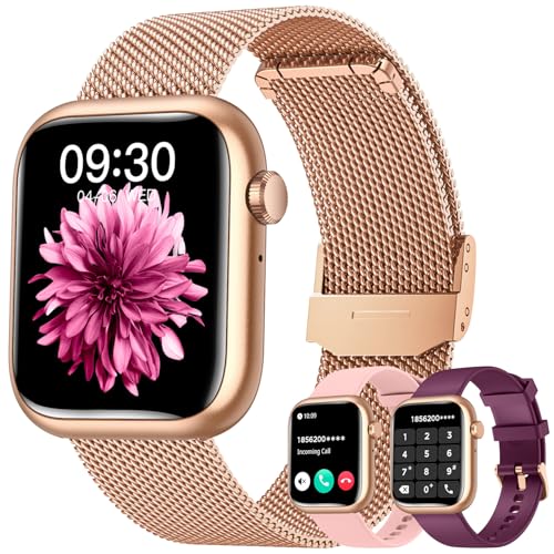 Smartwatch Uhr Armbanduhr Fitnessuhr Uhren: Goldene Smartwatch Damen Wasserdicht Blutdruck Sportuhr Telefonfunktion Herzfrequenz Schrittzähler 1,83" Touchscreen Metallarmband Damenuhr fuer Android iOS von NONGAMX