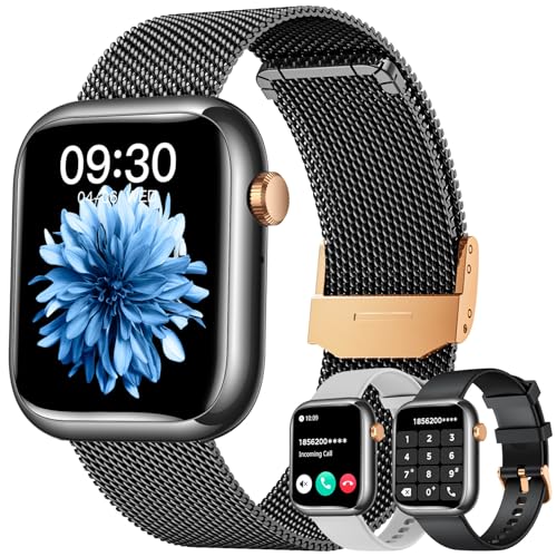 Smartwatch Uhr Armbanduhr Fitnessuhr Uhren: Schwarz Smartwatch Damen Wasserdicht Blutdruck Sportuhr Telefonfunktion Herzfrequenz Schrittzähler 1,83" Touchscreen Metallarmband Damenuhr fuer Android iOS von NONGAMX