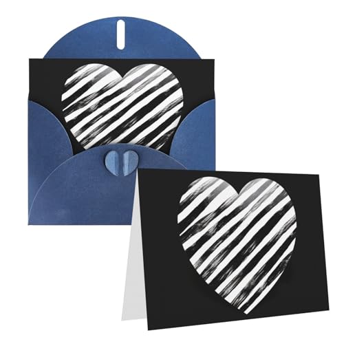 NONHAI Blanko-Grußkarten mit Umschlägen, schwarz-weiß gestreiftes Herz, Happy Birthday Karten für Damen und Herren, Weihnachten, Halloween, Hochzeit, blanko, Notizkarten, alle Anlässe, Grußkarten von NONHAI