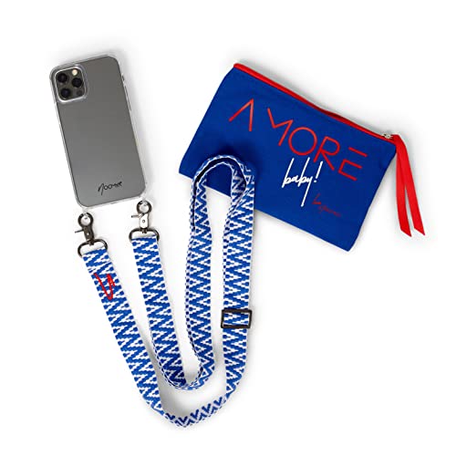 NOOMYA® Premium Fashion Handykette | Set Handyhülle iPhone 13 Mini & Handyband True Blue | Handygurt zum Umhängen | Necklace Hülle mit Band | Set Wechselband mit Phone Case | Geschenk von NOOMYA