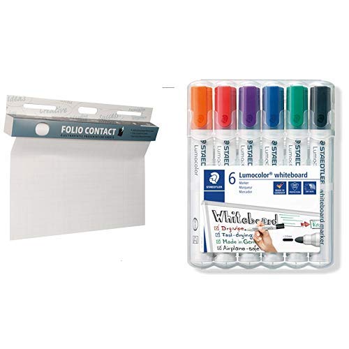 Folio Contact Flipchart: die patentierte elektrostatische Flipchartfolie & Staedtler Lumocolor 351 WP6 Whiteboard-Marker, Rundspitze ca. 2 mm Linienbreite, Set mit 6 Farben von NOPAR