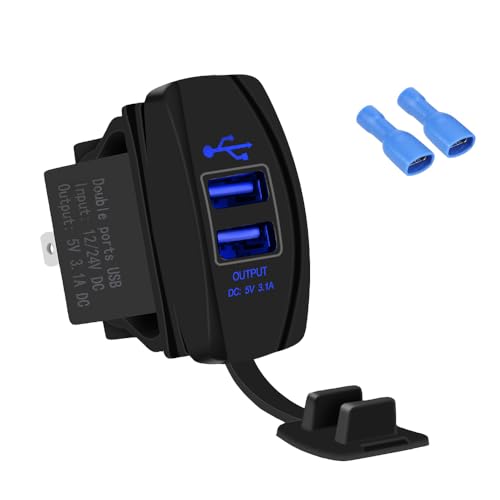 NOPNOG Autoladegerät mit LED-Anzeige und staubdichter wasserdichter Abdeckung, für Auto-Wohnmobil-Wohnwagen, QC3,0 Dual USB Ports, DC 12V / 24V (Blau) von NOPNOG