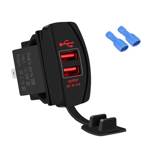 NOPNOG Autoladegerät mit LED-Anzeige und staubdichter wasserdichter Abdeckung, für Auto-Wohnmobil-Wohnwagen, QC3,0 Dual USB Ports, DC 12V / 24V (Rot) von NOPNOG