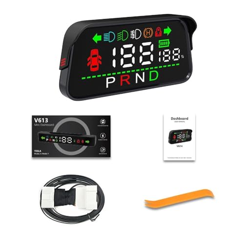 NOPNOG Car Head Up Display für Tesla Model 3 & Y, Auto-Tachometer, Digitaler Alarm Eingestellt, Auto Licht Tür Getriebe Bremse Monitor Indikator von NOPNOG