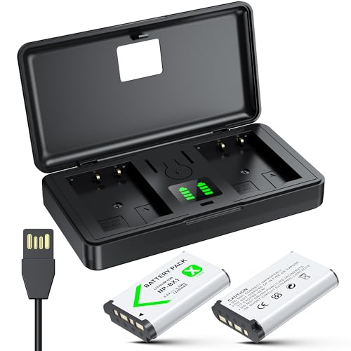NOPWOK Kamera Zubehör für Sony Lithium Ion NP-BX1 Akku(2-Pack) und Ladegerät(2-Kanal), ZV1,ZV1F,ZV-1F,RX100 Vii(II/III/IV/VA),DSC-HX50V/300/400/RX1R,HDR-AS10/30V/50R/100VR Batteriefach von NOPWOK