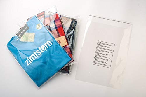 100 Polybags Premium Beutel 250 x 300 mm für Textilien mit Selbstklebeverschluß und Warnhinweisen. Umverpackung mit Klappe. Hochtransparent. von NORDWERK