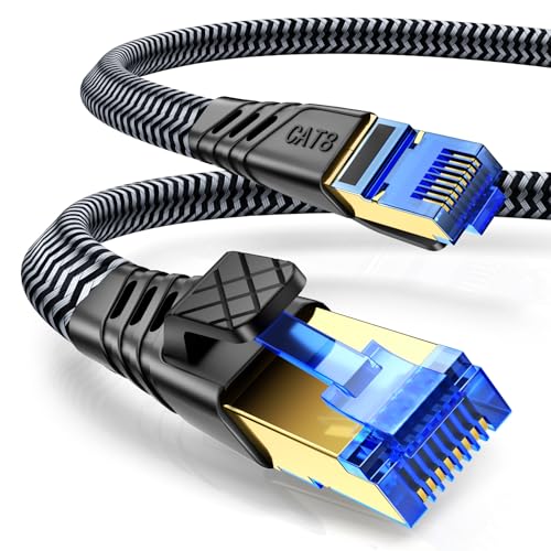 NORSHY Cat 8 LAN Kabel, 40Gbps Netzwerkkabel 2000MHz Gigabit Hochgeschwindigkeits Internetkabel, Flach S/FTP RJ45 Kabel Geflochtener Patchkabel für PS5/PS4, Switch,TV, PC, Modem, Router von NORSHY