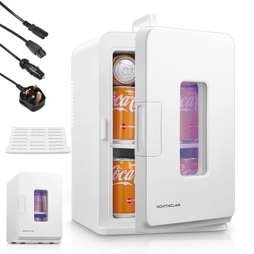 NORTHCLAN 2 in1 Mini Kühlschrank 15 Liter/ 21 Dosen, Tragbar mit Kühl- und Heizfunktion, 12V DC/220V AC für Autos, Büros und Schlafsäle, Getränke, Kosmetik, Schwarz, Max- & Eco-Modus, Weiß von NORTHCLAN