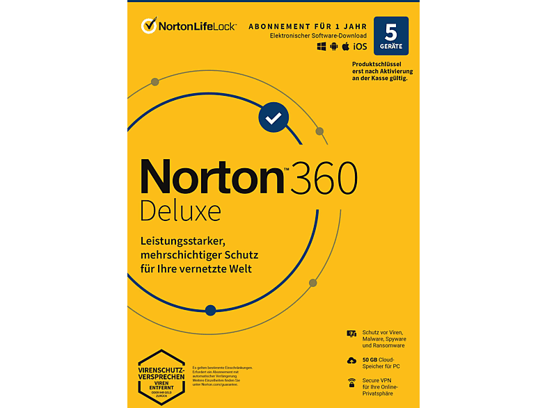 Norton 360 Deluxe - 1 Benutzer 5 Geräte Jahr 50GB Cloud-Speicher (PC, iOS, MAC, Android) von NORTON LIFELOCK