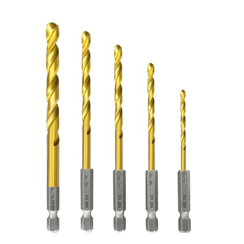 NORTOOLS Titanium-beschichtete HSS-Bohrer-Set (5-teilig, 2-6mm) – 1/4" Sechskantschaft für Akkuschrauber – Split-Point Design für Metall, Holz, Kunststoff – Schnellwechsel-Bohrer mit Aufbewahrungsbox von NORTOOLS