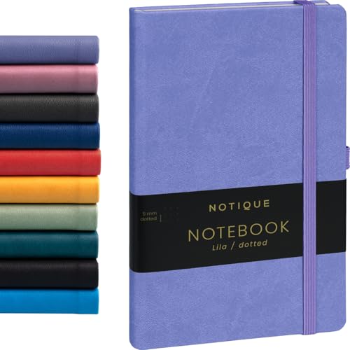 NOTIQUE Notizbuch Dotted, Hardcover Notizbuch, Notizheft, Journal, Tagebuch mit Gummiband und Stifthalter 13x21cm, 192 Seiten (Lila, Gepunktet) von NOTIQUE