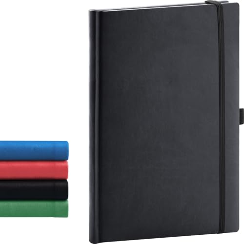 NOTIQUE Notizbuch Dotted, Hardcover Notizbuch, Notizheft, Journal, Tagebuch mit Gummiband und Stifthalter 15x21cm, 192 Seiten (Schwarz, Gepunktet) von NOTIQUE