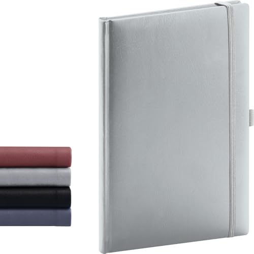 NOTIQUE Notizbuch Dotted, Hardcover Notizbuch, Notizheft, Journal, Tagebuch mit Gummiband und Stifthalter 15x21cm, 192 Seiten (Silber, Gepunktet) von NOTIQUE