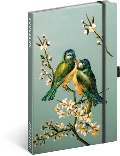 NOTIQUE Notizbuch Gepunktet mit Gummiband 13x21cm ca. A5, Designer Hardcover Notebook Dotted, Notizblock, Notizheft, Journal, Tagebuch für Erwachsene, Damen (Artisanale Vögel) von NOTIQUE