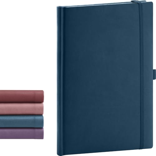 NOTIQUE Notizbuch Liniert, Hardcover Notizbuch, Notizheft, Journal, Tagebuch mit Gummiband und Stifthalter 15x21cm, 192 Seiten (Blau, Liniert) von NOTIQUE