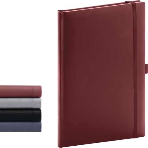 NOTIQUE Notizbuch Liniert, Hardcover Notizbuch, Notizheft, Journal, Tagebuch mit Gummiband und Stifthalter 15x21cm, 192 Seiten (Burgunderrot, Liniert) von NOTIQUE