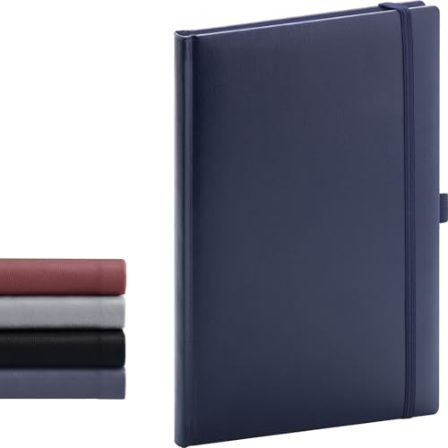 NOTIQUE Notizbuch Liniert, Hardcover Notizbuch, Notizheft, Journal, Tagebuch mit Gummiband und Stifthalter 15x21cm, 192 Seiten (Dunkelblau, Liniert) von NOTIQUE