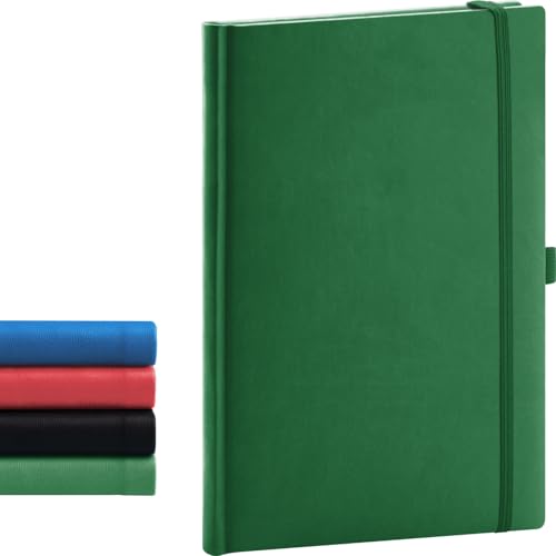 NOTIQUE Notizbuch Liniert, Hardcover Notizbuch, Notizheft, Journal, Tagebuch mit Gummiband und Stifthalter 15x21cm, 192 Seiten (Grün, Liniert) von NOTIQUE