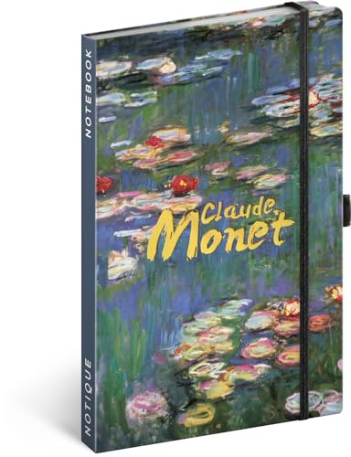 NOTIQUE Notizbuch Liniert mit Gummiband 13x21cm ca. A5, Designer Hardcover Notebook, Notizblock, Notizheft, Journal, Tagebuch für Erwachsene, Damen (Claude Monet) von NOTIQUE