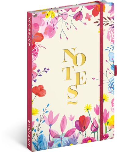 NOTIQUE Notizbuch Liniert mit Gummiband 13x21cm ca. A5, Designer Hardcover Notebook, Notizblock, Notizheft, Journal, Tagebuch für Erwachsene, Damen (Frühling) von NOTIQUE