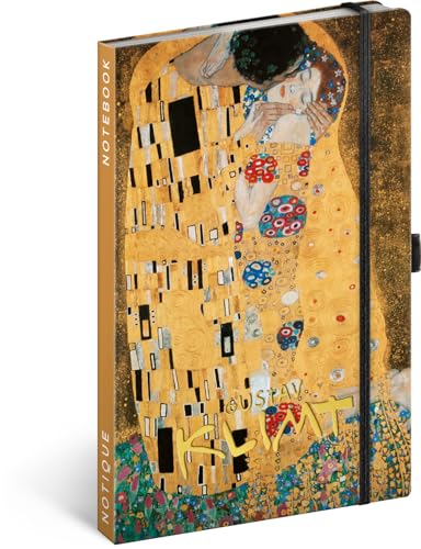 NOTIQUE Notizbuch Liniert mit Gummiband 13x21cm ca. A5, Designer Hardcover Notebook, Notizblock, Notizheft, Journal, Tagebuch für Erwachsene, Damen (Gustav Klimt) von NOTIQUE