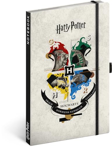 NOTIQUE Notizbuch Liniert mit Gummiband 13x21cm ca. A5, Designer Hardcover Notebook, Notizblock, Notizheft, Journal, Tagebuch für Erwachsene, Damen (Harry Potter) von NOTIQUE