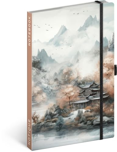 NOTIQUE Notizbuch Liniert mit Gummiband 13x21cm ca. A5, Designer Hardcover Notebook, Notizblock, Notizheft, Journal, Tagebuch für Erwachsene, Damen (Japan) von NOTIQUE