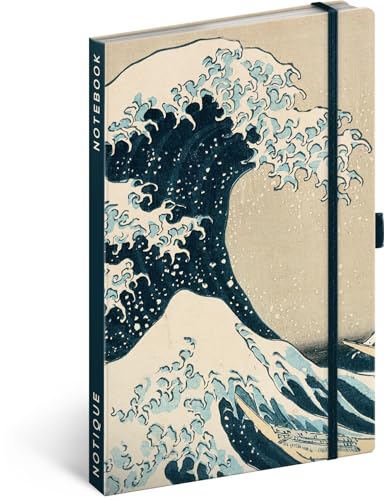 NOTIQUE Notizbuch Liniert mit Gummiband 13x21cm ca. A5, Designer Hardcover Notebook, Notizblock, Notizheft, Journal, Tagebuch für Erwachsene, Damen (Katsushika Hokusai) von NOTIQUE