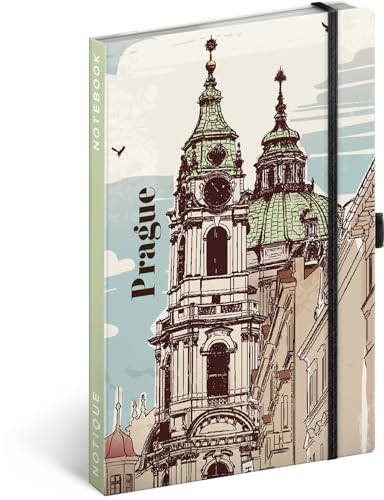 NOTIQUE Notizbuch Liniert mit Gummiband 13x21cm ca. A5, Designer Hardcover Notebook, Notizblock, Notizheft, Journal, Tagebuch für Erwachsene, Damen (Prag) von NOTIQUE