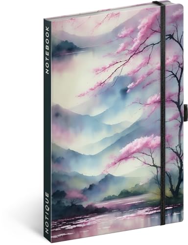 NOTIQUE Notizbuch Liniert mit Gummiband 13x21cm ca. A5, Designer Hardcover Notebook, Notizblock, Notizheft, Journal, Tagebuch für Erwachsene, Damen (Sakura) von NOTIQUE