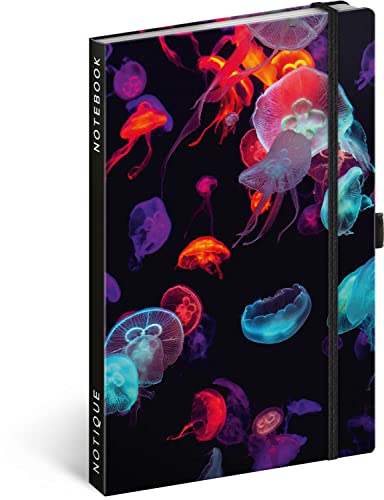 Notizbuch Liniert mit Gummiband 13x21cm ca. A5, Hardcover Notebook, Notizblock, Notizheft, Journal, Tagebuch für Erwachsene, Damen (Quallen) von NOTIQUE