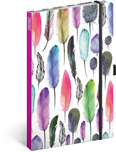 Notizbuch mit Gummiband liniert - Notizblock für Frauen und Mädchen - Tagebuch Journal Notebook für Schule und Arbeit (Federn) von NOTIQUE