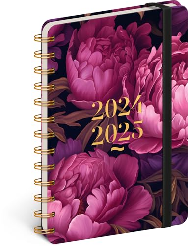 NOTIQUE Terminplaner 2024 2025 Spiralkalender Wochenplaner Buchkalender Taschenkalender Spiral Planer Terminkalender Wochenkalender Juli 2024 - Dezember 2025 13x18 cm (Violette Blumen) von NOTIQUE