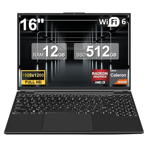 NOTODD 40,6 cm (16 Zoll) Notebook Celeron N5095, Lüfter mit Kühlfunktion, unterstützt 5G WLAN, 1920 x 1200, 2 K, Doppelbildschirm, schwarz von NOTODD