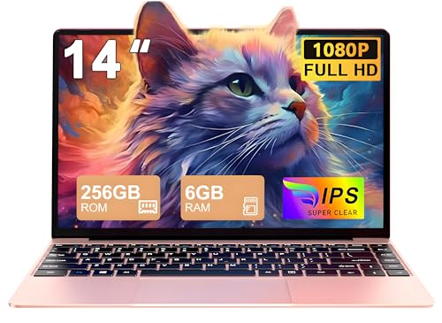 NOTODD Laptop Celeron N4020 Up to 2.8Ghz, Laptops 14 Inch Win 11 Con 5G WiFi 6+256GB SSD Erweiterung 1TB, BT 4.2 1920 * 1080 FHD Mini Multimedia Anschluss, Notebook with Deutscher Keyboardfilm-Gold von NOTODD