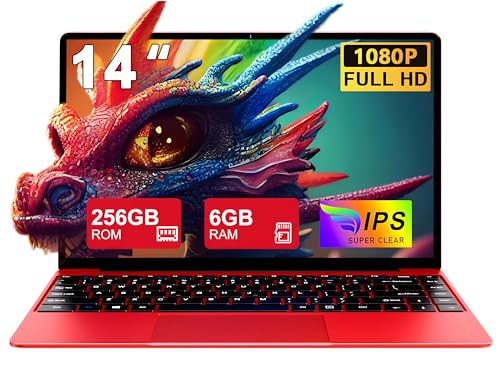 NOTODD Laptop Celeron N4020 Up to 2.8Ghz, Laptops 14 Inch Win 11 Con 5G WiFi 6+256GB SSD Erweiterung 1TB, BT 4.2 1920 * 1080 FHD Mini Multimedia Anschluss, Notebook with Deutscher Keyboardfilm-Red von NOTODD