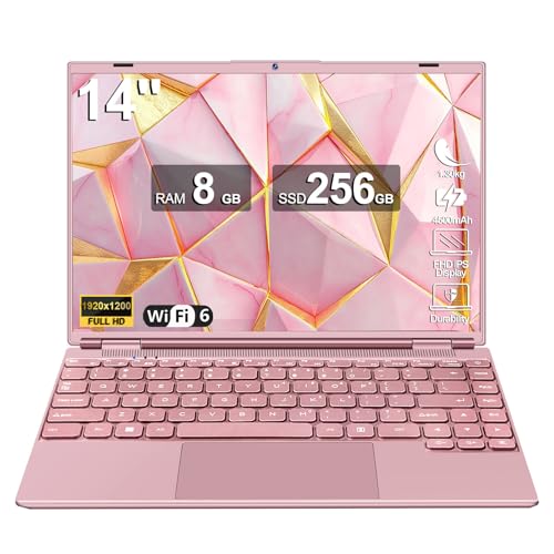 NOTODD Notebook Laptop 14 Zoll 8 GB + 256 GB SSD 1 TB Erweiterungen, Win 11 Notebook Celeron N5095 (bis zu 2,9 GHz) ■Dual WIFI Unterstützung 、 Lüfter Kühlung Bildschirm 、 1920 * 1200 2K FHD-rosa von NOTODD