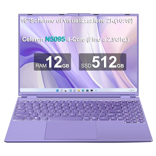 Notebook Laptop 16 Zoll tragbar 12 + 512 GB 1 TB SSD Erweiterung, Win 11 Notebook Celeron N5095 (bis zu 2,9 GHz) / Kühllüfter / Unterstützung 5G WiFi / 1920 x 1200 2K Doppelbildschirm von NOTODD