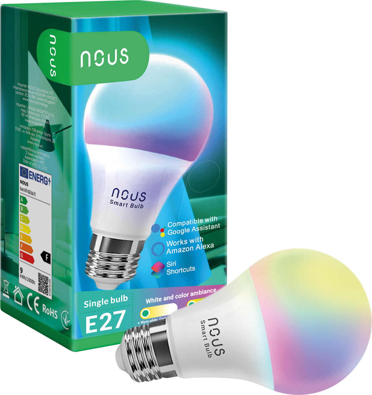 NOUS P3 - Smart Light Lampe, E27, 9 W, RGB, WLAN von NOUS