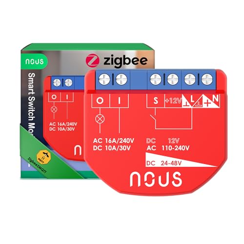 NOUS ZigBee Smart Switch Module, 1 Kanal, AC 16A/DC 10A, Trockenkontakte, ZigBee 3.0 Hub erforderlich, Kompatibel mit Alexa, Google Assistant, Home Assistant, Tuya Smart Life App von NOUS