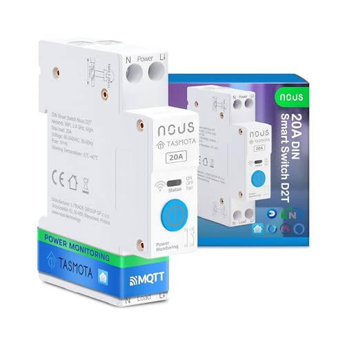 Nous Intelligenter DIN-Schalter 20A mit Tasmota (ESP32), Energieüberwachung, kompatibel mit MQTT, Home Assistant, Matter, Sprachsteuerung mit Alexa, Google Assistant von NOUS