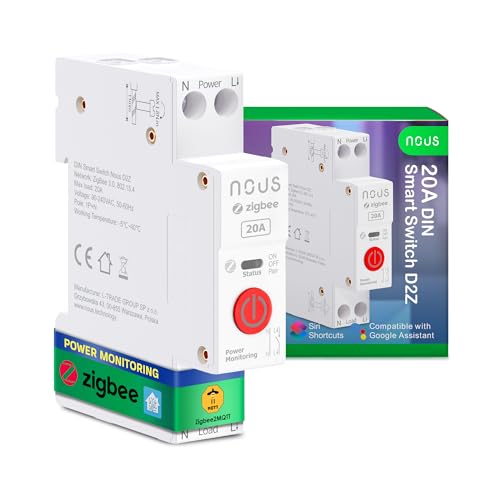 Nous Zigbee DIN Hutschienen-Schalter, 20A Intelligenter Schalter mit Energieüberwachung, kompatibel mit Zigbee2MQTT, Home Assistant, Alexa & Google Home, App-Fernsteuerung, Sprachsteuerung & Timer von NOUS